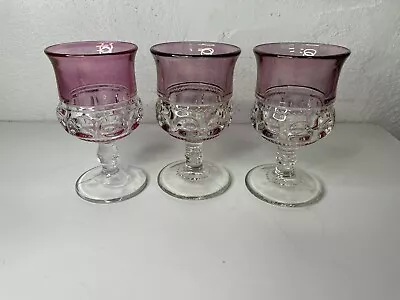 3 Kings Crown Ruby Pink Flash Thumbprint 5 1/2   Goblets Water Wine Glass • $22.45