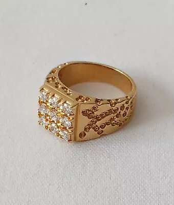 Men's Sparkly Chunky Gold Tone Fashion Ring Size 8 |  Punched Designs On Sides  • $14.99