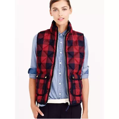 J. Crew Women's Excursion Quilted Puffer Vest Red Buffalo Check Plaid Preppy XS • $33.25