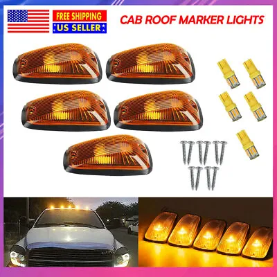 $29.99 • Buy 5x Cab Roof Top Marker Clearance Light Amber Lens+ 5 Base + 5 LED For Chevy/GMC
