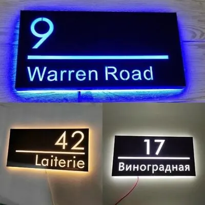 Custom House Numbers Plaques LED Lighted 3D Stainless Steel LED Address Sign • £403.83