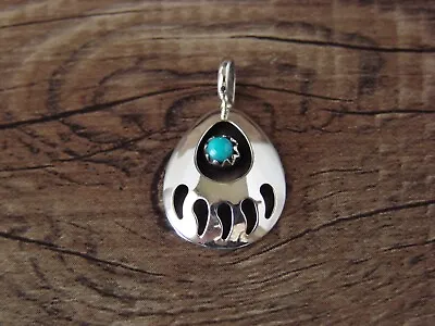 Navajo Indian Handmade Sterling Silver Turquoise Bear Paw Charm Pendant • £15.43