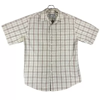 Avirex Men's M Shirt Short Sleeve Beige Brown Gray Plaid Metallic Thread Skate • $14.88