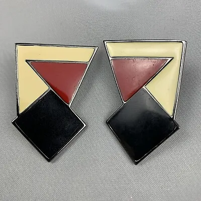 Monet Vintage Black Beige And Red  Post Earrings  1.5 Inch X 1.25 Inch • $12