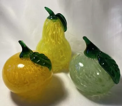 3 Hand Blown Art Glass Spotted Fruit Pear Apple & Orange Murano Style  (1) • $14.88