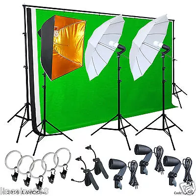 Photo Studio Photography Kit W/3 Light Bulb Lighting Muslin 3 Backdrop Stand Set • $99.99