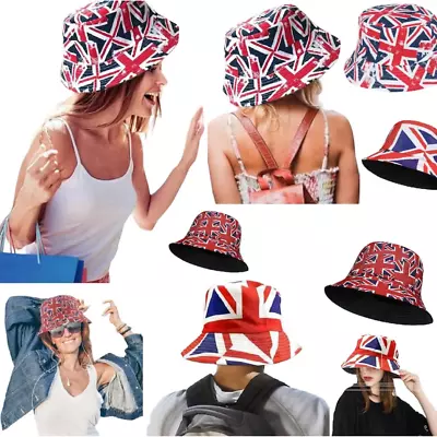 Unisex British Flag Bucket Hats Union Jack Reversible Queen's UV Sun Protection • £5.82