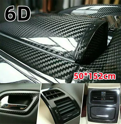 50cm X1.52M Gloss Black Carbon Fibre Fiber Vinyl Car Wrap Air Release Film 6D • $31.31