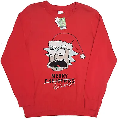 Rick & Morty Merry Rickmas Xmas Jumper Red Novelty Knitted X-Large XL George WB • £14.99