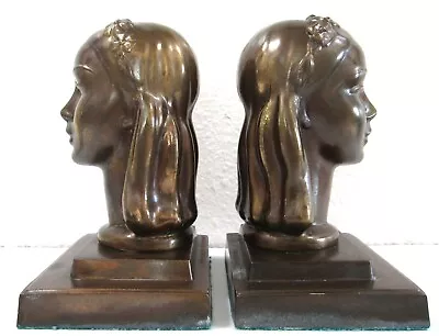 1920's Art Deco Female Bust Book Ends Arthur Von Frankenberg For Frankart Inc • $75