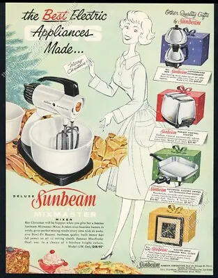 1961 Sunbeam Mixmaster Coffee Maker Toaster Happy Housewife Xmas Vtg Print Ad • $9.99