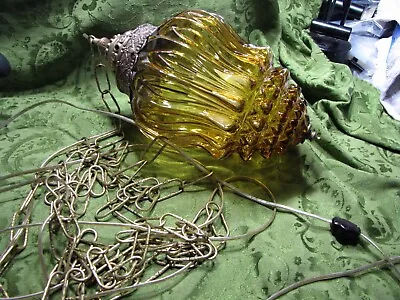 Hanging Swag Glass Amber Lamp Pineapple Type Shape • $80