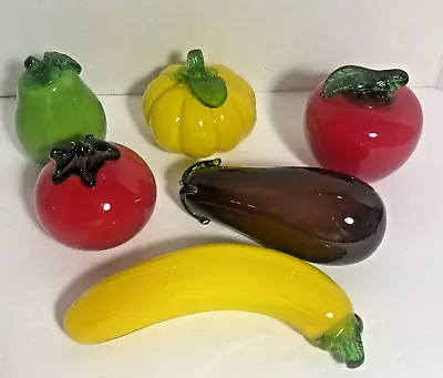 Vintage Murano Style Hand Blown Art Glass Fruits And Vegetables Lot Of 6 • $26.88