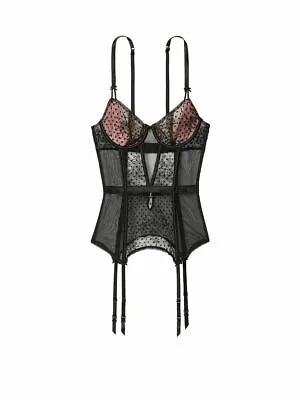 $89.50  Victoria’s Secret Very Sexy   Flocked Dot Merrywidow Lingerie M Black • $49.99