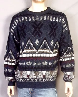 Vintage 80s 90s Expressions Geometric Knit Ski Sweater Crew Cosby Hip Hop Rap L • $35.99