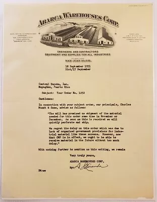 Vtg Commercial Letter / Abarca Warehouses Corp / Sj Puerto Rico / 1951 #2 • $9.95