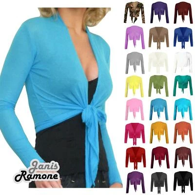 £9.49 • Buy Womens Plain Bolero Shrug Ladies Tie Knot Front Cropped Long Sleeve Cardigan Top