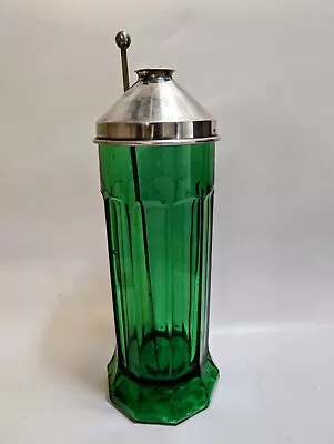 Vintage Green Glass Counter Soda Float Diner  Straw Holder Dispenser With Lid • $35