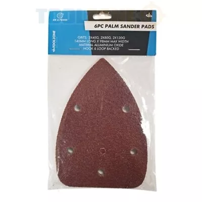 Toolzone 6pc Palm Sander Pads Hook And Loop Triangle Sanding Sheets Grit - AB149 • £93.21