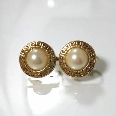 Givenchy Pearl Earrings Gold Color Metal Round Shape Gg Logo Clip On Vintage • $160.57