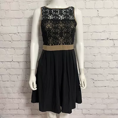 A’reve Anthropologie Women’s Dress S Black Beige Lace Overlay Back Tie Zip  • $9.90