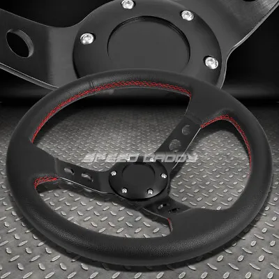 350mm 3  Deep Dish 6-bolt Black Racing Steering Wheel Red Stitching+horn Button • $33.88