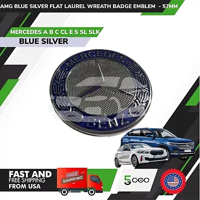 Front Hood Emblem Silver Blue Flat Laurel Wreath Badge Mercedes Benz .amg 57mm • $15.25