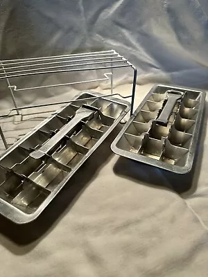 Vintage Kitchen Aluminum Metal Ice Cube Trays Set Of 2 With Tray/stand • $16.99