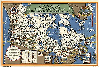 Early Map Canada Newfoundland Natural Industrial Resources Wall Poster Vintage • $13.95