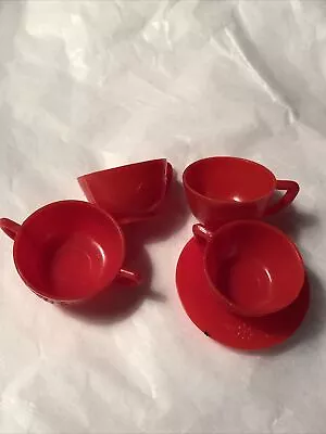 Vintage Miniature Doll House Red Plastic Cups Saucer & Sugar Bowl-Hong Kong • $6.99