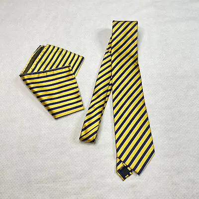 Twenty Dollar Tie Mens Tie Pocket Square One Size Yellow Blue 100% Silk New • $20