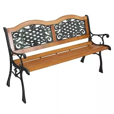 49  Garden Bench Outdoor Patio Park Chair Furniture Hardwood Slats Cast Iron Fra • $96.20