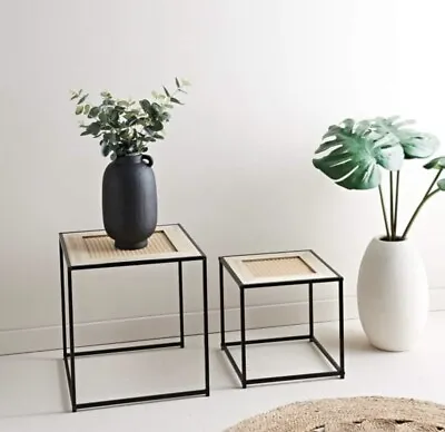 Simply Cane Nest Of 2 Tables / Side Sofa Tables / Set Of 2 Rattan Top Tables • £24.90