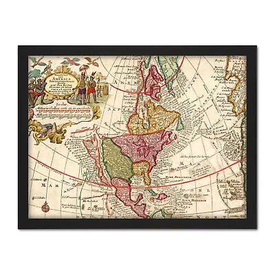 Seutter 18th Century Pictorial Map North America Framed Wall Art Print 18X24 In • £36.99