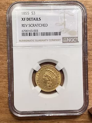 1855 $3 Gold Princess NGC XF Details Scratch • $1250
