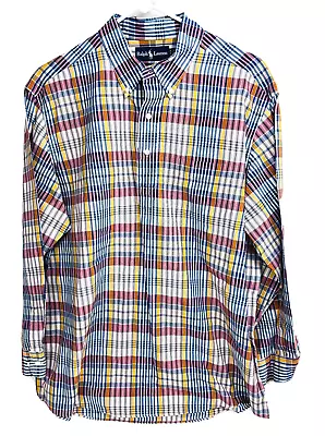 Ralph Lauren Mens Size L Multicolor Check Long Sleeve Polo Shirt Pocket Cotton • $13.95