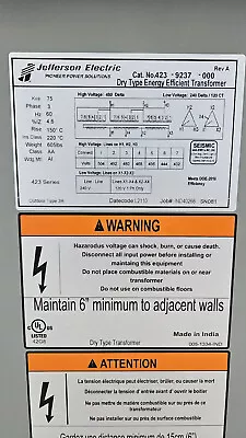 75KVA 480V Delta X 240 Delta / 120 CT 3 Phase Transformer  • $3000