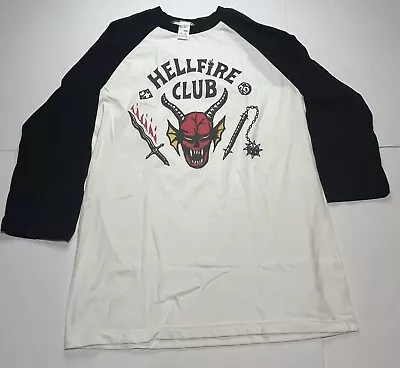 Stranger Things Hellfire Club Shirt White Black 3/4 Sleeve Men's Medium • $15.99