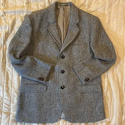 Hector Powe City Club Blazer Mens Grey Herringbone Harris Tweed Bespoke Sports • $39.95