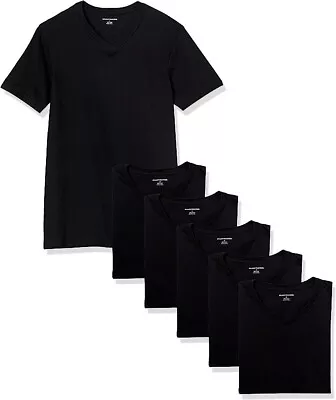 Men's V-Neck Undershirt 6 Pack T-Shirts Loungewear Clothing Black Size Small • $17.25