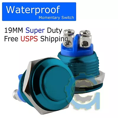 19mm Blue Water Proof Starter Switch Boat Horn Momentary Button Stainless Steel • $5.49