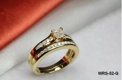 1.21ct Cross Princess Gold Plated Sterling Cz Engagement Ring Wedding Ring Set • $16.77