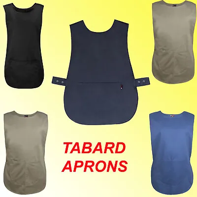 Ladies Women Tabard Apron Overall Kitchen Catering Cleaning Bar Plus Size Pocket • £7.99