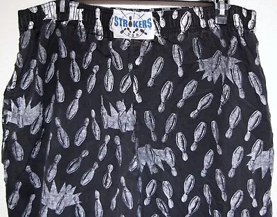 Vtg Strikers BOWLING PINS Pants L Baggy Muscle Hammer 80s All Over Print Black • $36