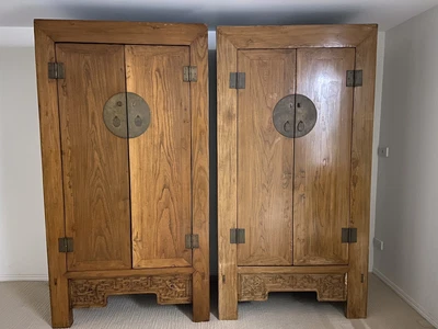 $2000 • Buy 2 X Antique Chinese Wedding Cabinets Wardrobes Storage Auction Price Is For Both
