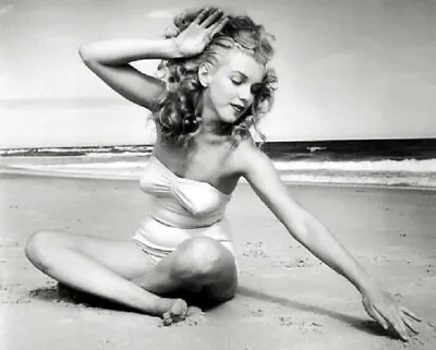 A Marilyn Monroe Sitting On The Beach 8x10 PHOTO PRINT • $7.98