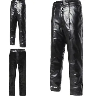 Men's Motorcycle Winter Warm Fleeces Thicken Trousers Long Leather Pants Plus • $36.79