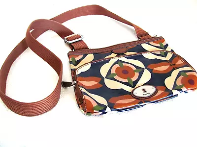 FOSSIL Key-per Crossbody Messenger Shoulder Bag Purse Coated Canvas / Rust Navy • $18.99