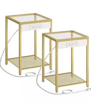 2 Tier Side Table With Charging Station Set Of 2 Night Stand With USB Ports • $50