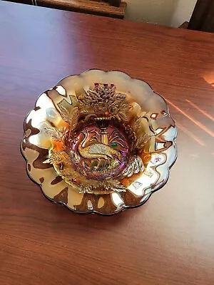 Amethyst Millersburg Carnival Glass Peacock Large Berry Bowl No Bee Tiara Back • $200